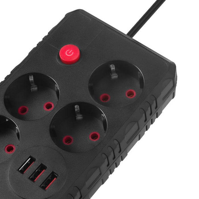 Maclean power strip, 4-socket extension cable + 3xUSB, 110-240V AC 50/60Hz, 2.1A max 2500W, 1.5m, black, MCE392 B