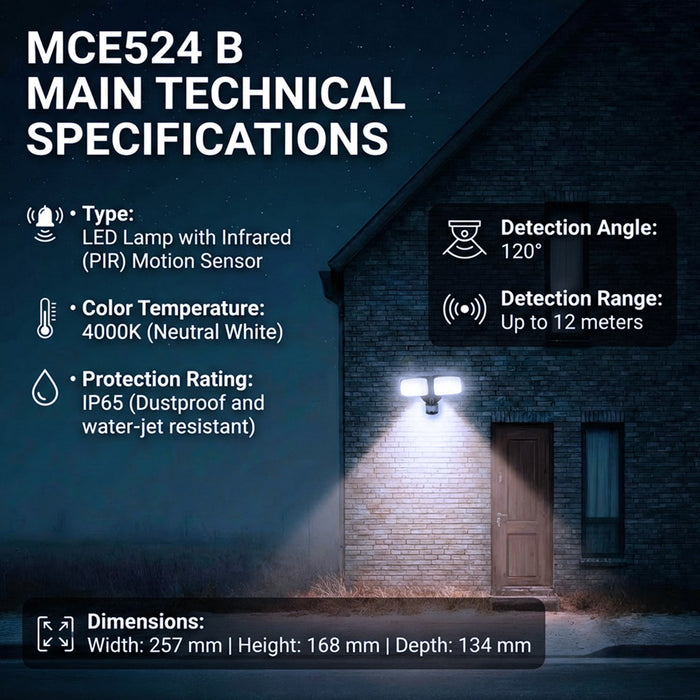 Maclean LED wall lamp, with PIR sensor, 20W, 1500lm, IP65, neutral white 4000K, black, MCE524 B
