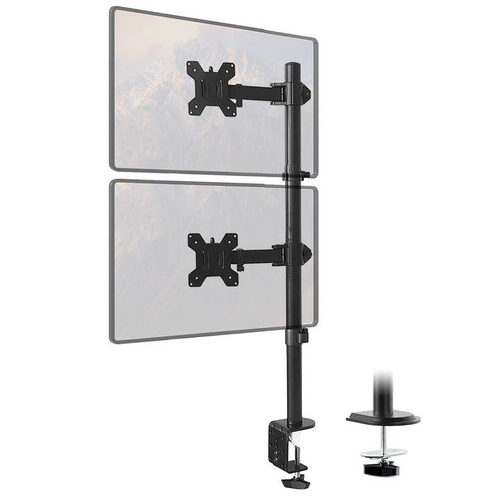Maclean MC-967 Double Vertical Monitor Desk Mount Screen Holder max VESA 100x100, 13-27", 2x 9kg Powder Coated Tilting Rotating Adjustable