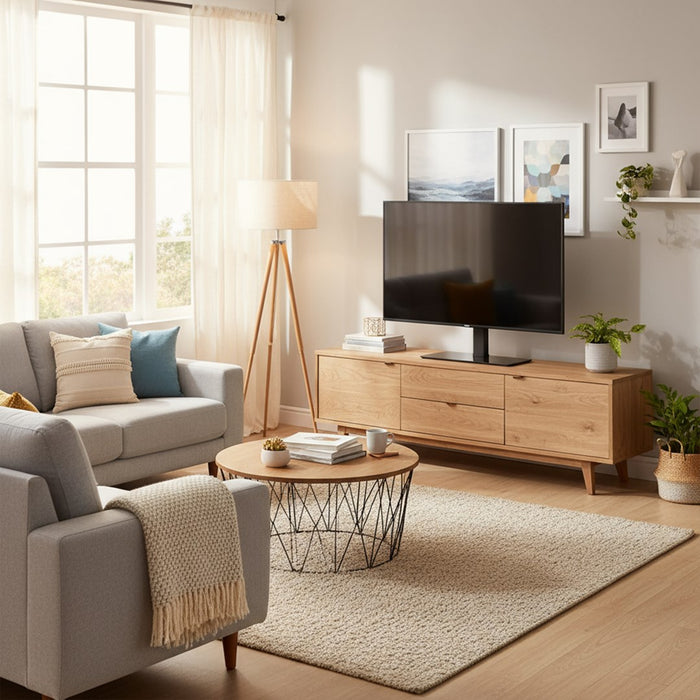 Maclean MC-450 Universal TV Stand for TV Cabinet max. 40kg, max. VESA 400x400 32-65" Tempered Glass Base 3-Level Height Adjustment