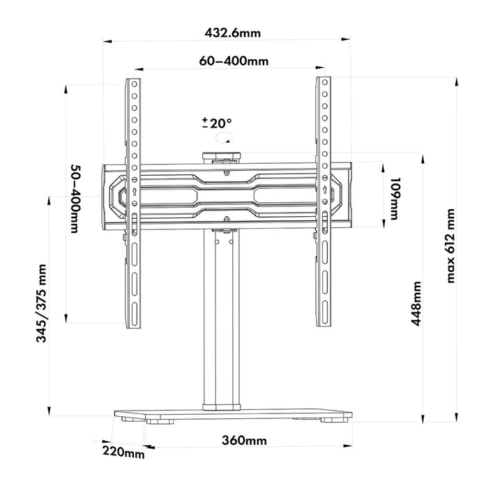 Maclean universal TV stand, for RTV cabinet, stand, max. 35 kg, 20 degree rotation, for 32-55" TV, MC-132