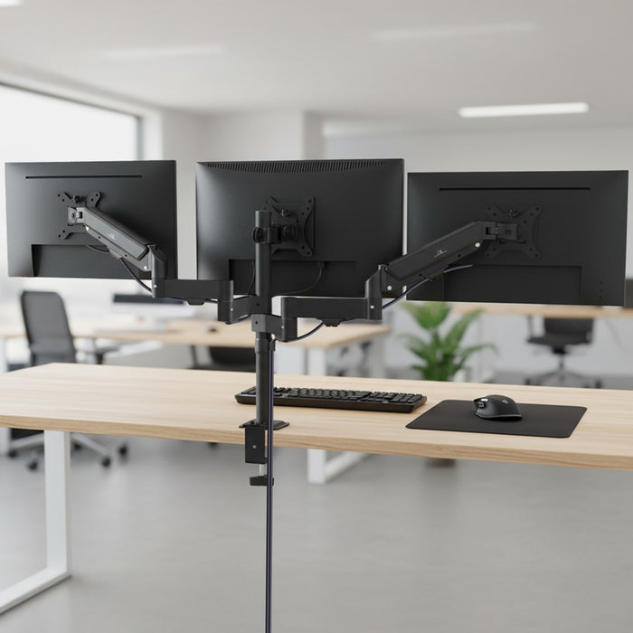 Maclean 3 monitor mount, gas spring, 17"-27", 2-8kg, black, MC-137