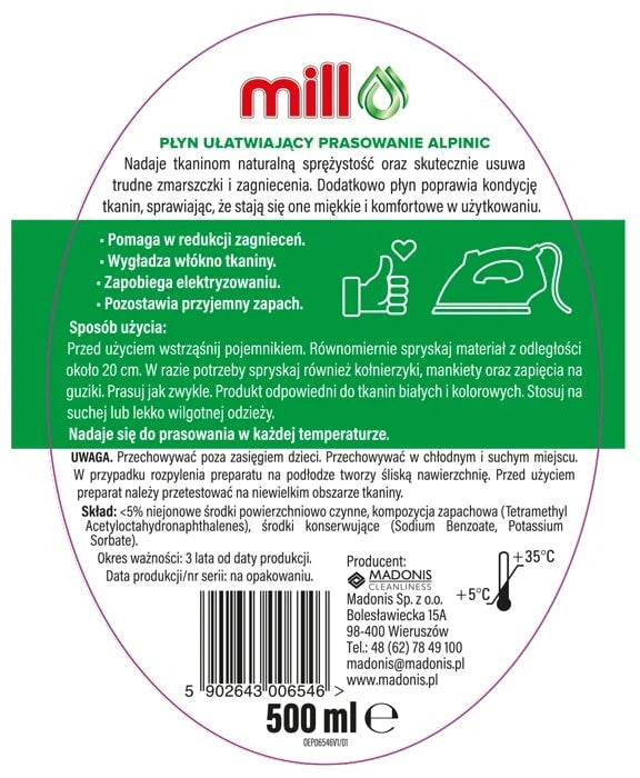 Mill ALPINIC Ironing Aid Liquid Spray 500 ml