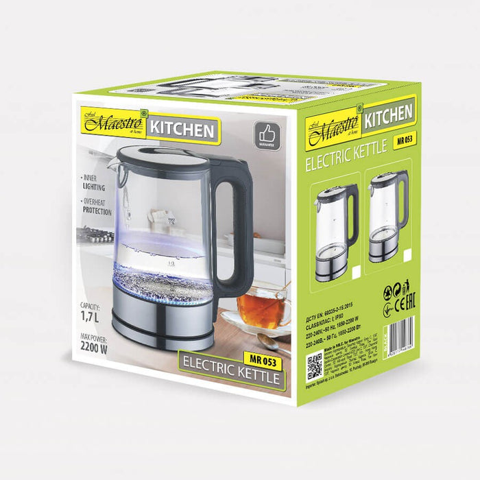 Maestro MR053 electric kettle 1.7 L 2200 W Black, Transparent