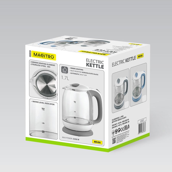 Maestro MR-056-Grey Glass Electric Kettle 1.7 L