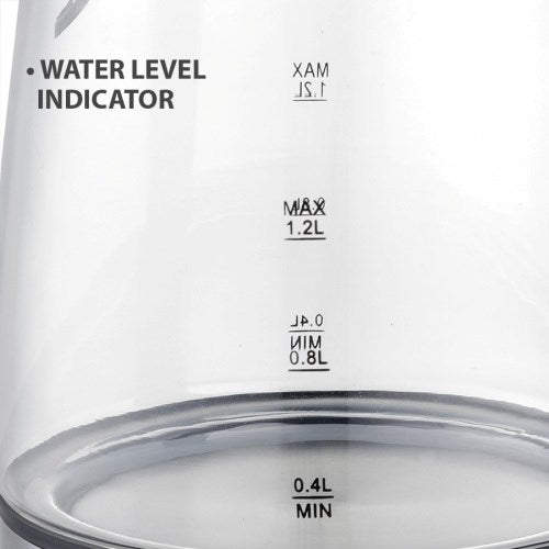 Maestro MR-062-Black Glass Electric Kettle 1,2 L