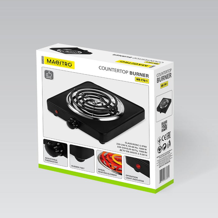 Maestro MR-770-1 hob 1000W Black Countertop 1 zone(s)