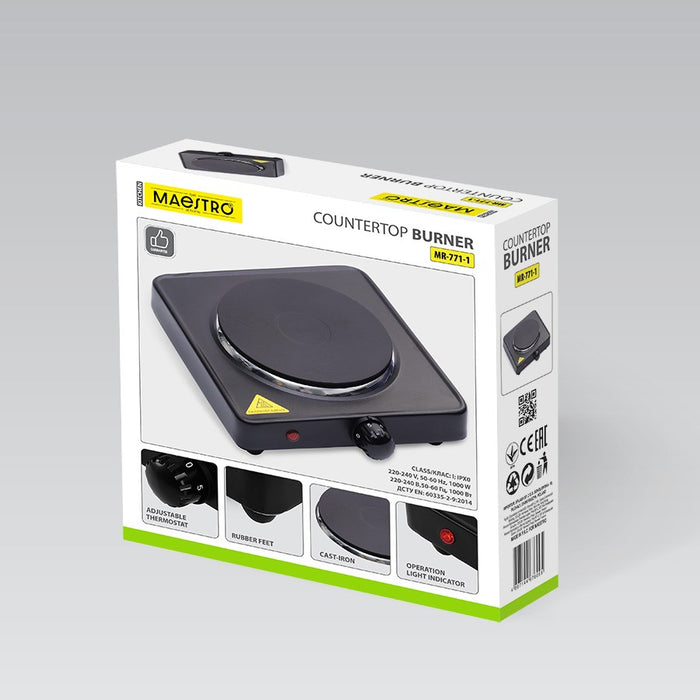 Maestro MR-771-1 hob 1000W Black Countertop Sealed plate 1 zone(s)