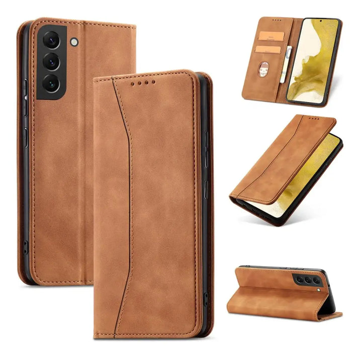 Magnet Fancy Case Case for Samsung Galaxy S22 + (S22 Plus) Pouch Wallet Card Holder Brown - Cell phone cases
