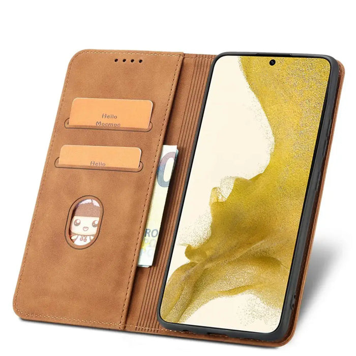 Magnet Fancy Case Case for Samsung Galaxy S22 + (S22 Plus) Pouch Wallet Card Holder Brown - Cell phone cases