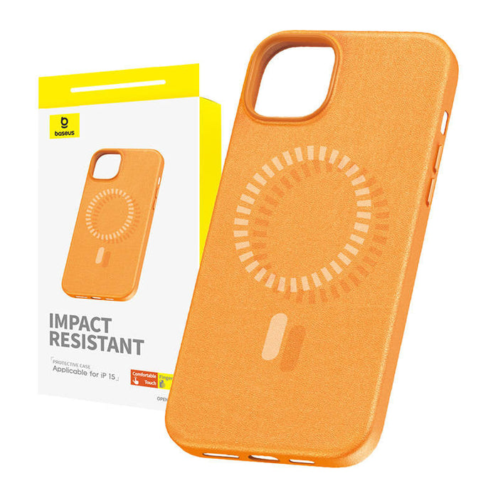 Magnetic Phone Case for iPhone 15 Baseus Fauxther Series (Orange) - Protective cases for smartphones<<<Cases<<<GSM