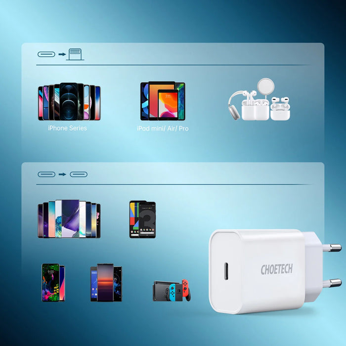 Mains charger Choetech Q5004 EU USB-C 20W (white) - mains chargers<<<Chargers<<<GSM Accessories<<<InnproXML&&&Cell