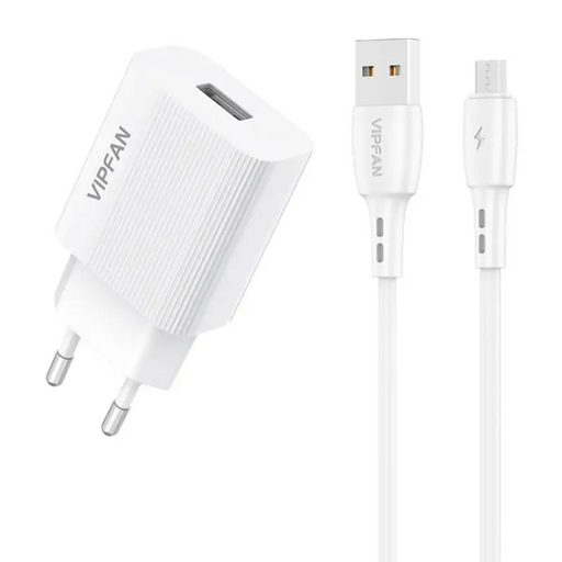 Mains charger VFAN E01 1x USB 2.4A + Micro USB cable (white) - mains chargers<<<Chargers<<<GSM Accessories<<<InnproXML