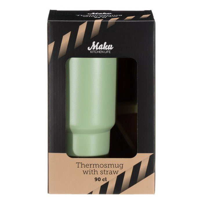 THERMO MUG WITH HANDLE AND STRAW 900ML GREEN MAKU