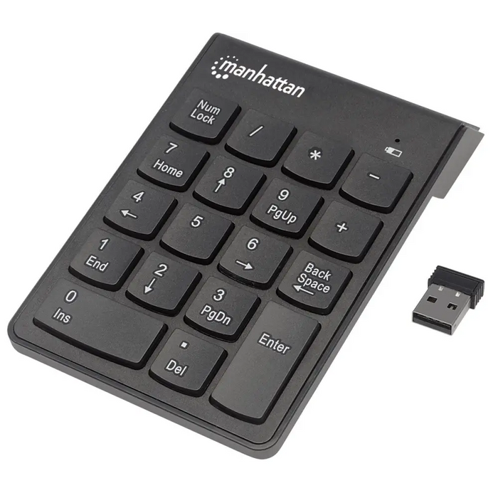 Manhattan Numeric Keypad Wireless (2.4GHz) USB-A Micro Receiver 18 Full Size Keys Black Membrane Key Switches Auto
