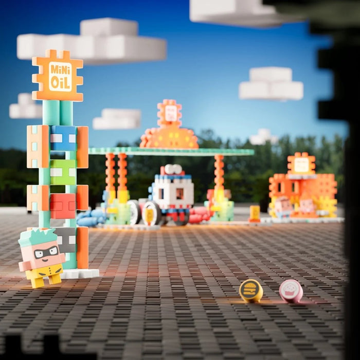 MARIOINEX Mini Waffle City Building Blocks Petrol Station, 148 pieces