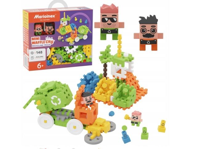Marioinex Mini Waffle Building Blocks – City: Refuse Collection Truck, 148 pieces