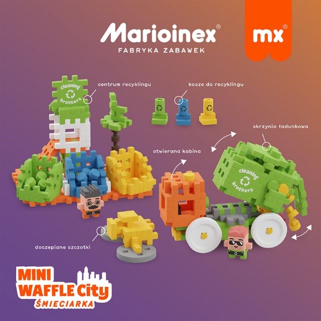 Marioinex Mini Waffle Building Blocks – City: Refuse Collection Truck, 148 pieces