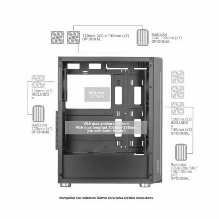 ATX Semi-tower Box Mars Gaming MCF Black