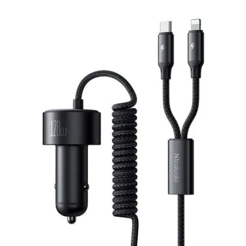 Mcdodo CC-0370 car charger USB-C Lightning 120W retractable cables - Car chargers<<<Chargers<<<GSM