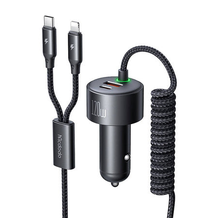 Mcdodo CC-0370 car charger USB-C Lightning 120W retractable cables - Car chargers<<<Chargers<<<GSM