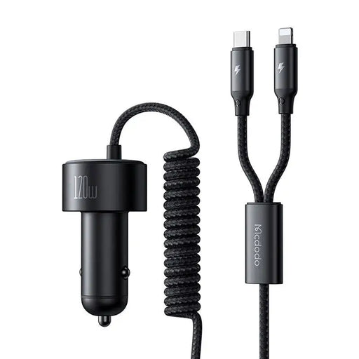 Mcdodo CC-0370 car charger USB-C Lightning 120W retractable cables - Car chargers<<<Chargers<<<GSM