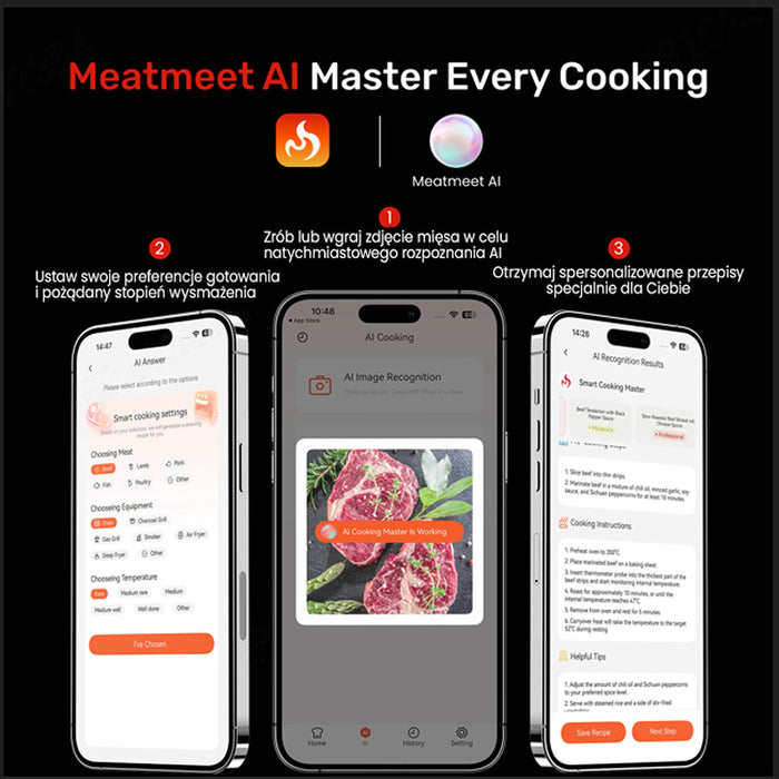 Meatmeet Pro smart kitchen thermometer with Bluetooth/WiFi app, grill, oven, smoker - black