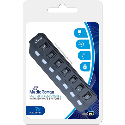 MEDIARANGE USB 2.0 HUB 7x - Хъбове и адаптери<<<Компютърна периферия<<<MediaTrade