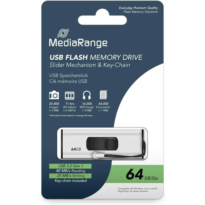 MediaRange USB Flash Drive 64GB USB 3.2 - USB флаш памети<<<Памети<<<MediaTrade