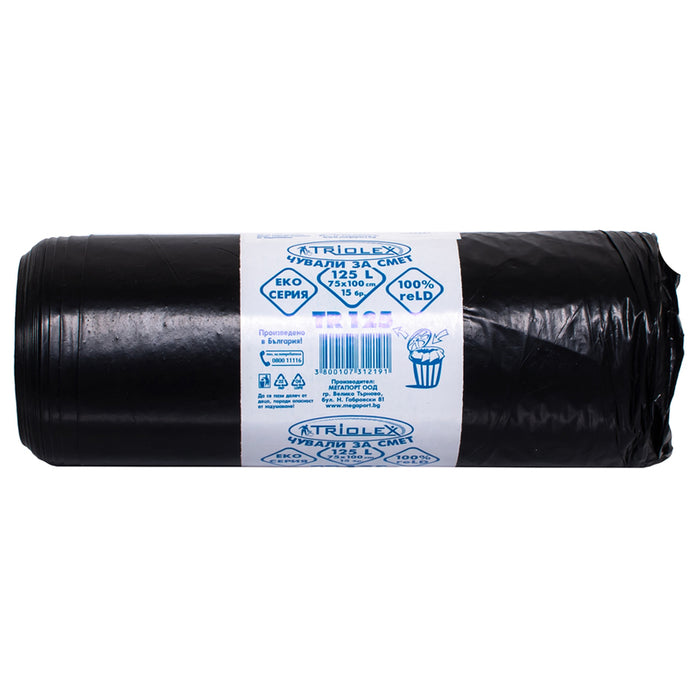 WASTE BAGS ROLL 125L 75 CM X 100 CM 15 PCS MEGAPORT