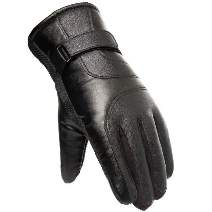 Men’s insulated PU leather phone gloves - black - Cycling gloves<<<HurtelXML