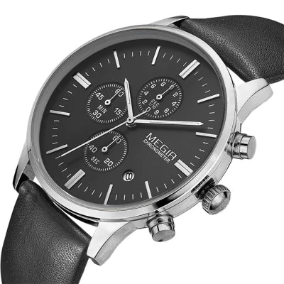 Men’s waterproof quartz watch with leather strap MEGIR 2011 - Men’s Watches