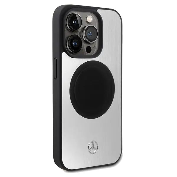 Mercedes Leather&Alu MagSafe case for iPhone 15 Pro Max - silver - Cell phone cases and covers<<<HurtelXML