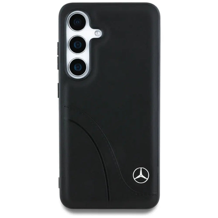 Mercedes Leather Curved Stitches Case for Samsung Galaxy S25 - Black - Cell phone cases and covers<<<HurtelXML