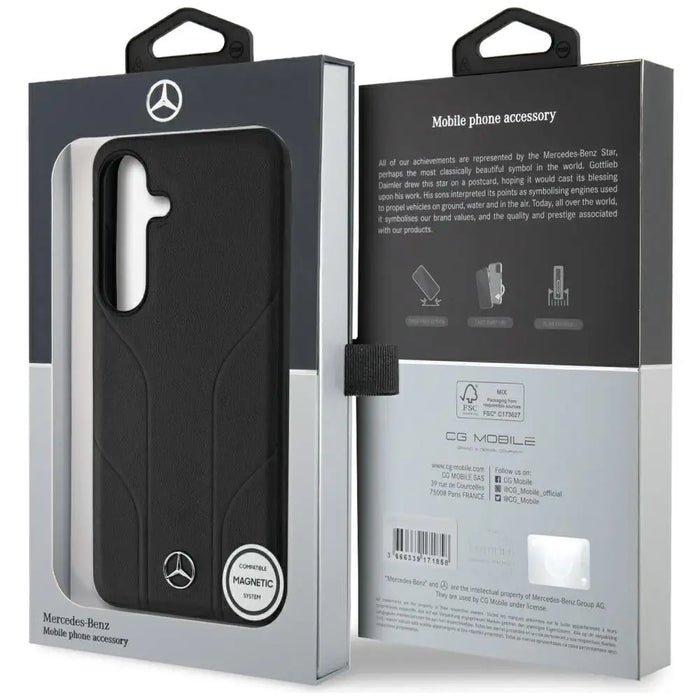 Mercedes Leather Debossed Lines MagSafe case for Samsung Galaxy S25 - black - Cell phone cases and covers<<<HurtelXML