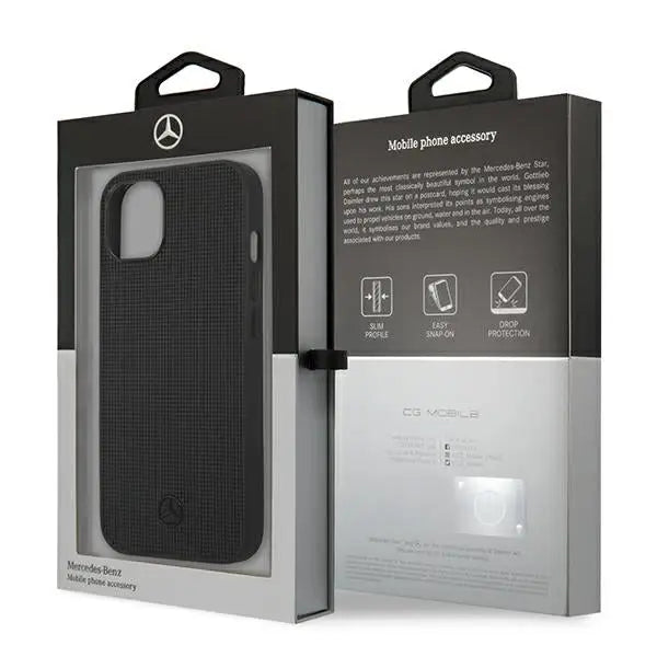 Mercedes Leather Meshed Metal Logo Case for iPhone 13 - Black - Cell phone cases and covers<<<HurtelXML