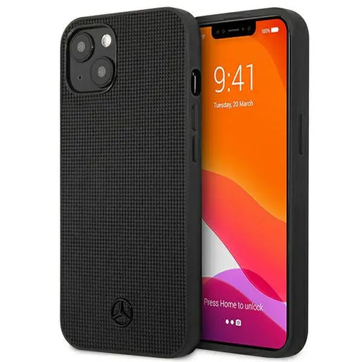 Mercedes Leather Meshed Metal Logo Case for iPhone 13 - Black - Cell phone cases and covers<<<HurtelXML