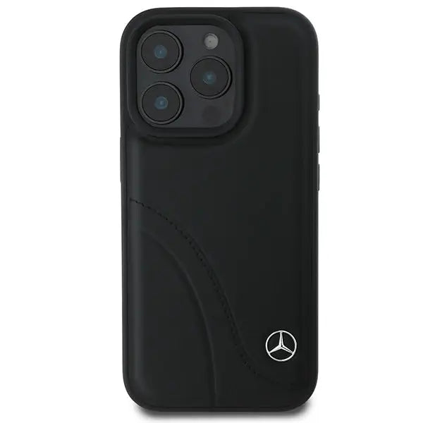 Mercedes MB Curved Stitches Leather iPhone 16 Pro Case - Black - Cell phone cases and covers<<<HurtelXML