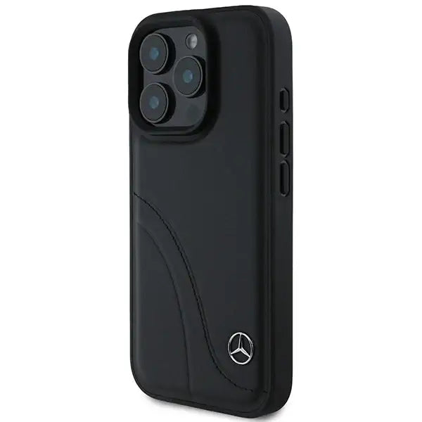 Mercedes MB Curved Stitches Leather iPhone 16 Pro Max Case - Black - Cell phone cases and covers<<<HurtelXML