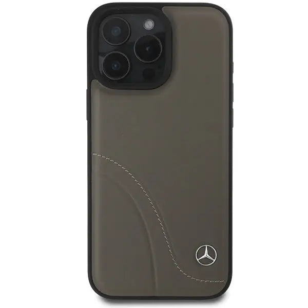 Mercedes MB Curved Stitches Leather iPhone 16 Pro Max Case - Brown - Cell phone cases and covers<<<HurtelXML