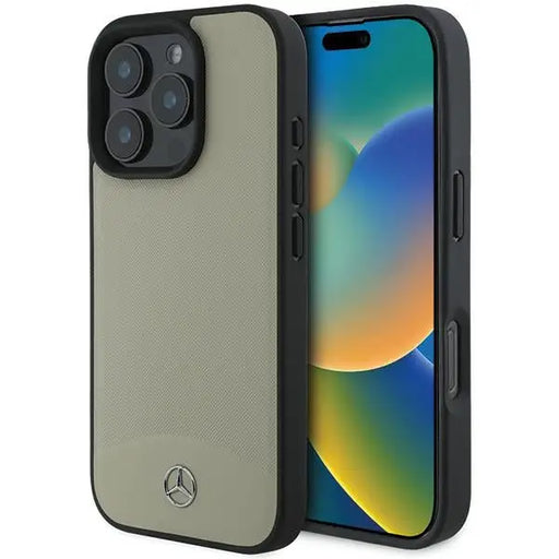 Mercedes MB Textured and Plain Leather MagSafe case for iPhone 16 Pro Max - beige - Cell phone cases