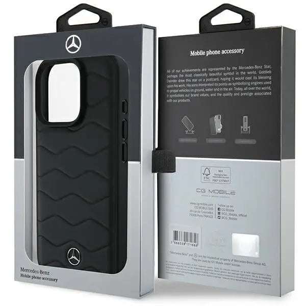 Mercedes MB Waves Leather iPhone 16 Pro Case - Black - Cell phone cases and covers<<<HurtelXML