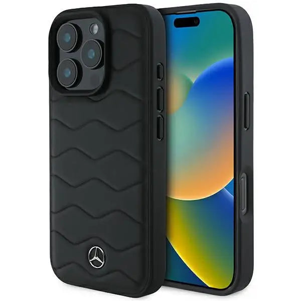 Mercedes MB Waves Leather iPhone 16 Pro Case - Black - Cell phone cases and covers<<<HurtelXML