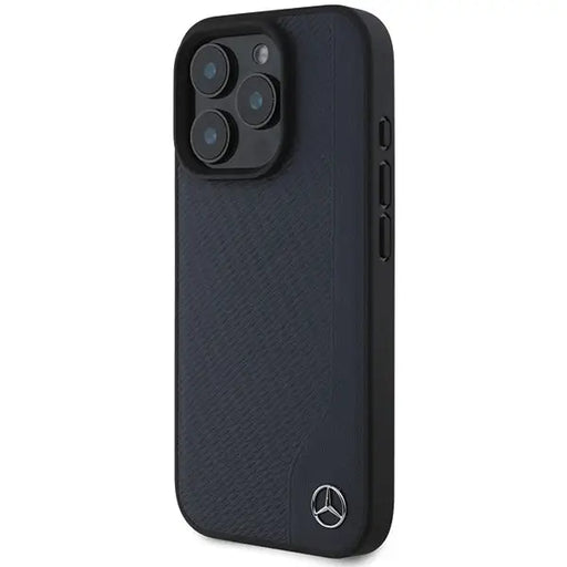 Mercedes MB Wood Imitation Leather MagSafe Case for iPhone 16 Pro Max - Navy Blue - Cell phone cases