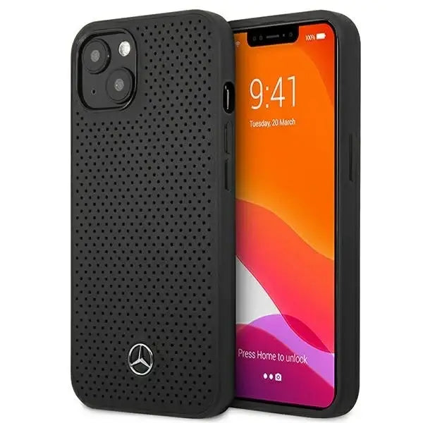 Mercedes MEHCP13MDELBK iPhone 13 6,1’’ czarny/black hardcase Leather Perforated - Cell phone cases