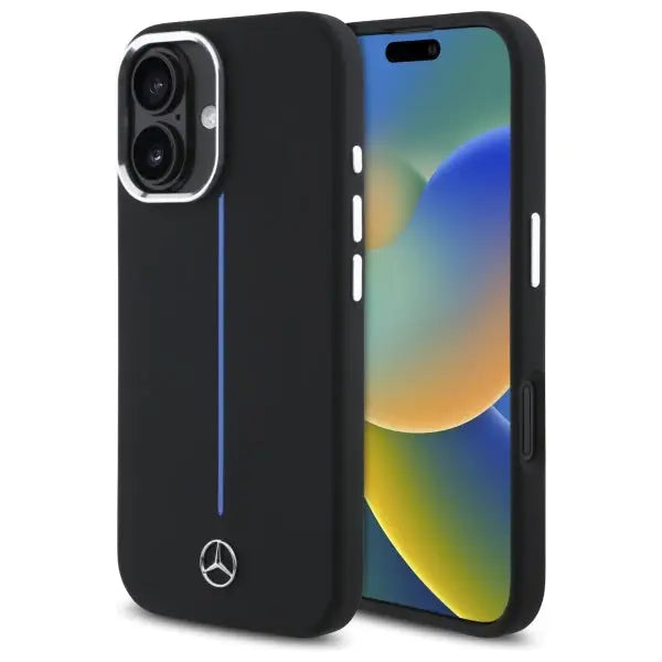 Mercedes Silicone Blue Stripe MagSafe iPhone 16 Case - Black - Cell phone cases and covers<<<HurtelXML