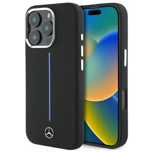 Mercedes Silicone Blue Stripe MagSafe iPhone 16 Pro Case - Black - Cell phone cases and covers<<<HurtelXML