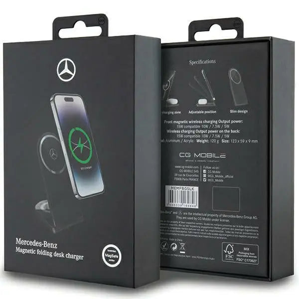 Mercedes Silver Stars MagSafe foldable 2in1 15W inductive charger - black - Cell phone USB charger<<<HurtelXML