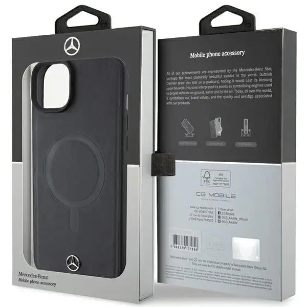 Mercedes Smooth Leather MagSafe case for iPhone 15 Plus - black - Cell phone cases and covers<<<HurtelXML