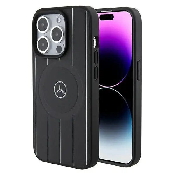 Mercedes Stripes Pattern Leather MagSafe case for iPhone 15 Pro Max - black - Cell phone cases and covers<<<HurtelXML